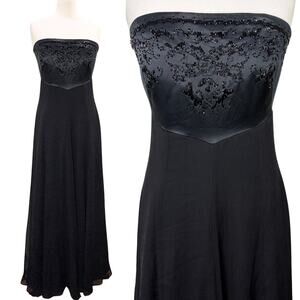 Talbots Size 4 Formal Beaded Dress Strapless Silk Crepe Black Midi Holiday Prom